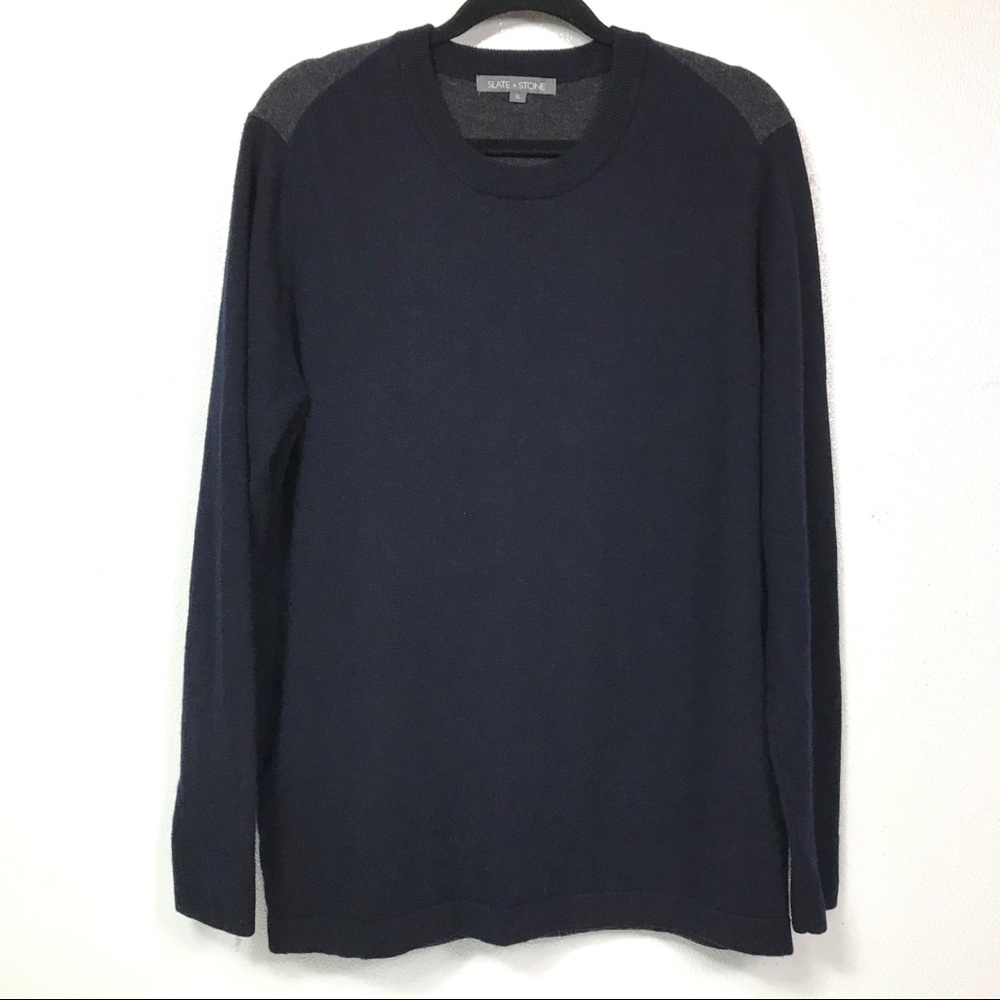 SLATE & STONE NAVY/BLUE CREW NECK WOOL SWEATER